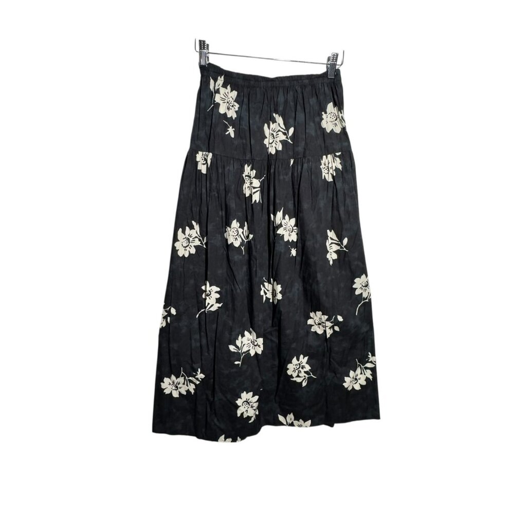 Apiece Apart black cotton tiered skirt size XS Black cream floral
